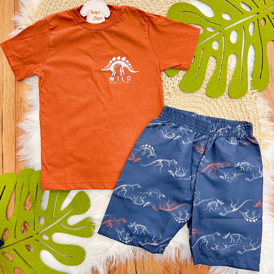 Conj. Camiseta Into The Wild e Bermuda em Táctel - Ferrugem e Marinho